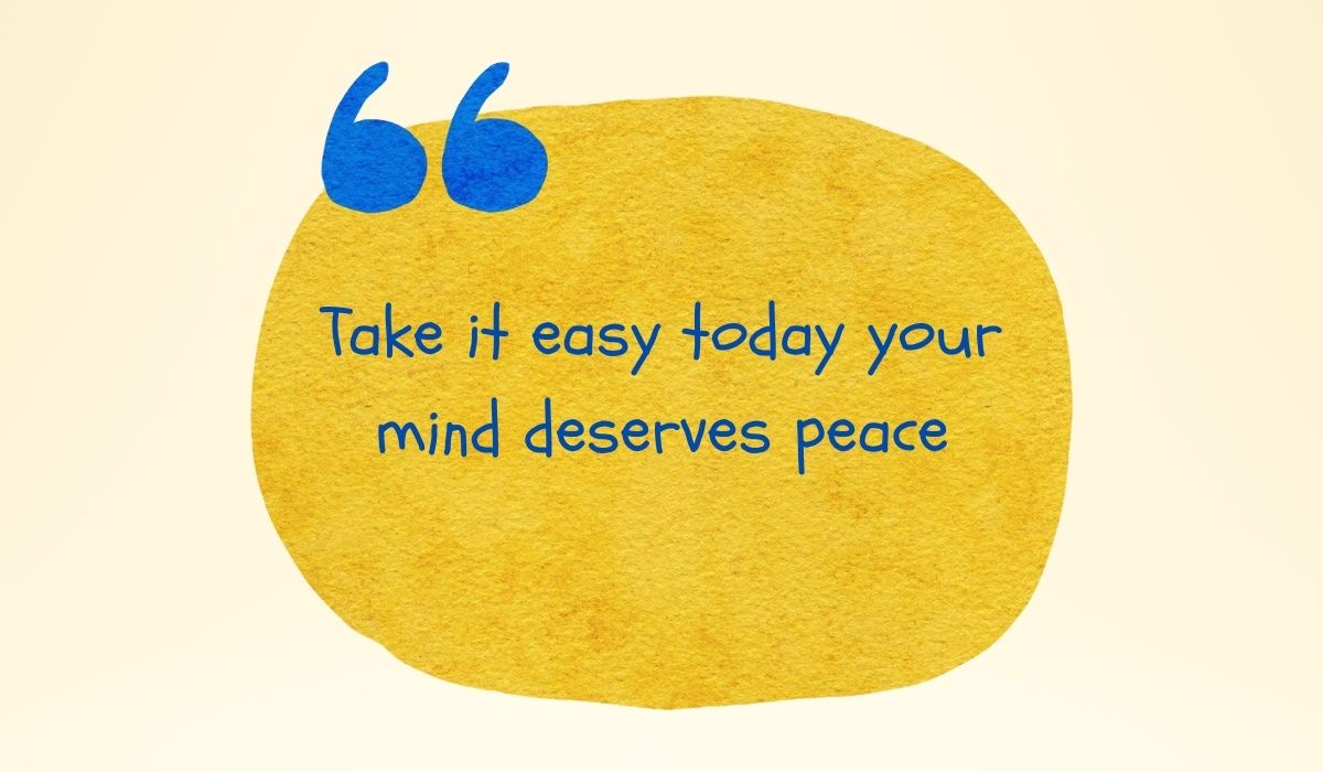 best-quotes-for-sunday-morning (8) Vibrant textured golden-yellow watercolor circle accented by large painted blue quotation marks at the top left, spotlighting positive best quotes for sunday morning: "Take it easy today your mind deserves peace".