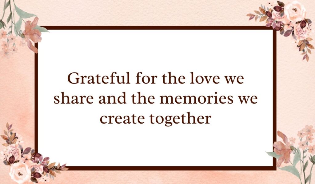 Classic white rectangular card with a dark brown border set against a textured peach watercolor background with floral accents, highlighting warm Easter wishes for family and friends: "Grateful for the love we share and the memories we create together".