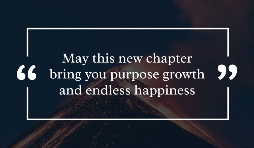 Dramatic dark night sky background featuring a lit volcanic peak at night, centered with a white quotation box highlighting heartfelt happy 18th birthday wishes: "May this new chapter bring you purpose growth and endless happiness".