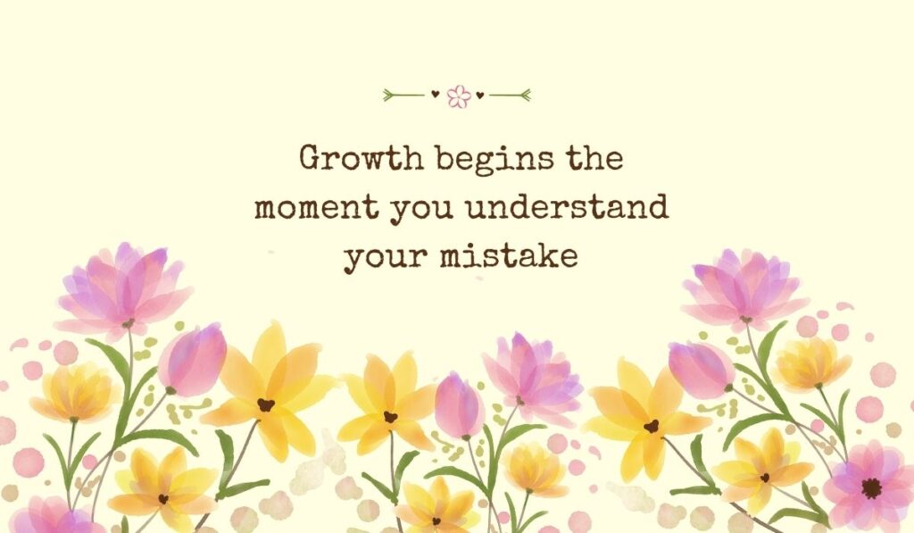 Bright pastel yellow template adorned with watercolor tulips and blossoms beneath a growth mindset quote, "Growth begins the moment you understand your mistake"