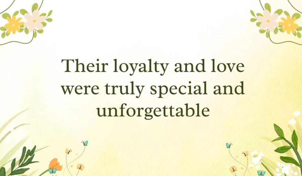 Soft pastel yellow gradient background framed with simple white and yellow flower vine graphics in the corners, spotlighting supportive short messages for loss of pet: "Their loyalty and love were truly special and unforgettable".