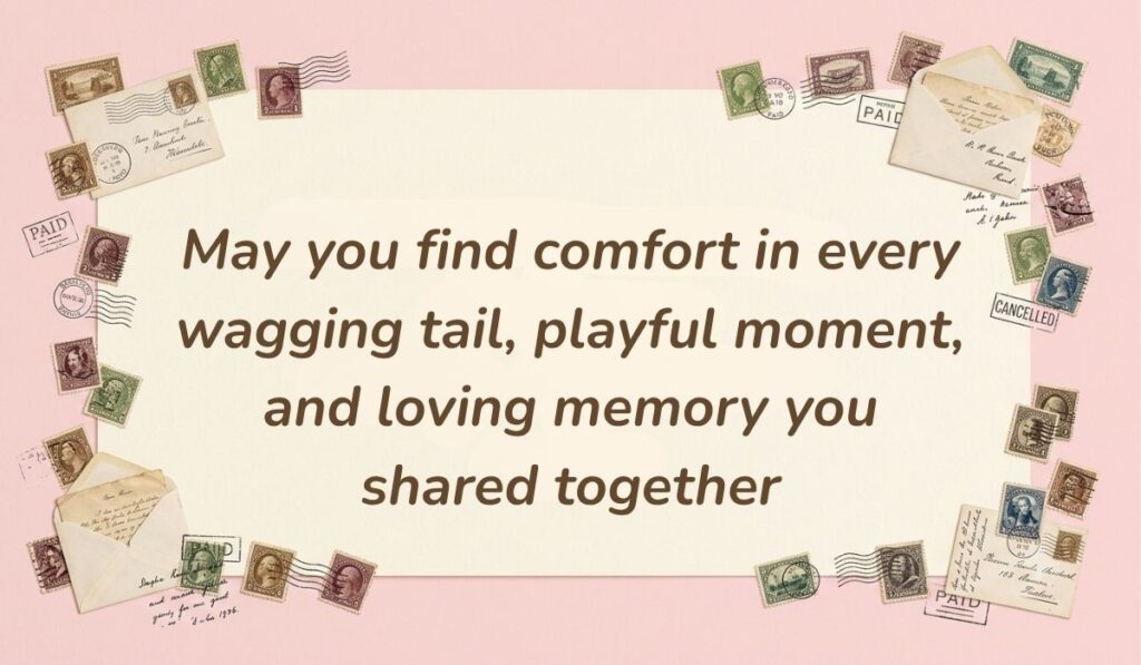 Soft pink card layout framed with vintage postage stamps displaying good morning quotes for him reading, "You are one of the first thoughts in my heart each morning, and I am grateful for you every day"
