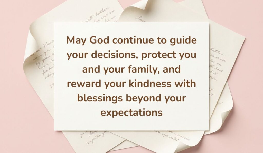 Soft pink backdrop framed with layered vintage handwritten paper showcasing Birthday Blessings for Uncle reading, "May God continue to guide your decisions, protect you and your family, and reward your kindness with blessings beyond your expectations"